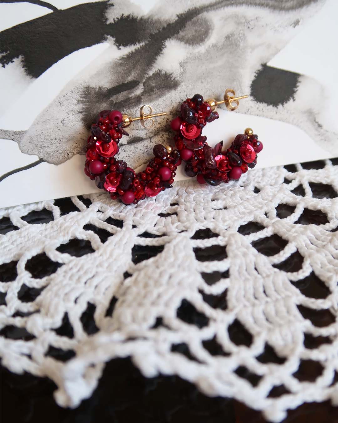 Earrings - Hillii Hoops - Burgundy