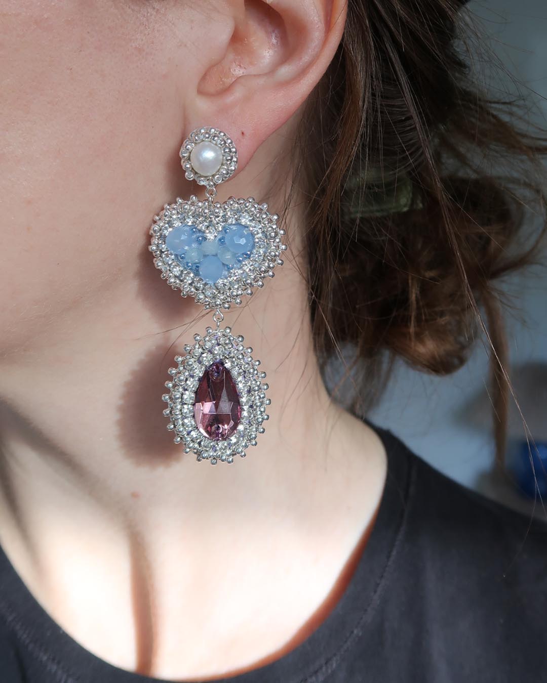 Earrings - Love - Blue, Purple