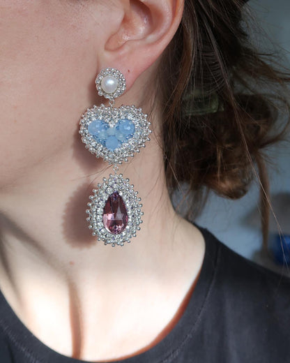 Earrings - Love - Blue, Purple
