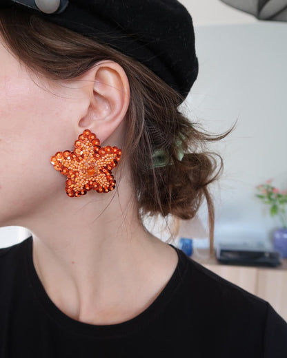 Earrings - Winter Flower - Orange