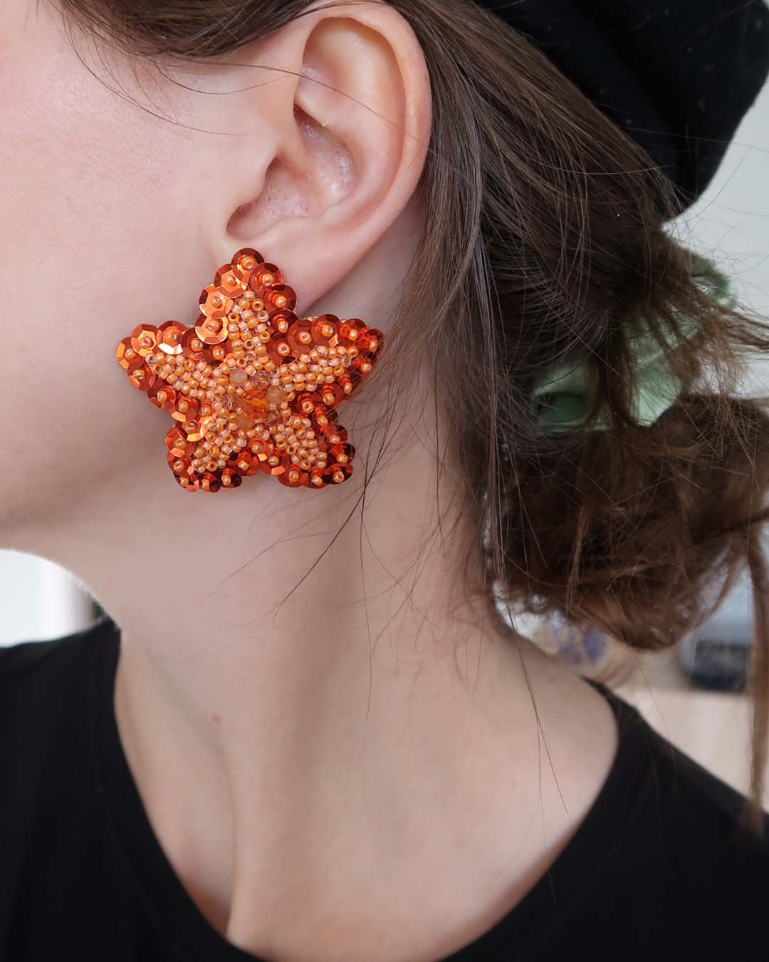 Earrings - Winter Flower - Orange